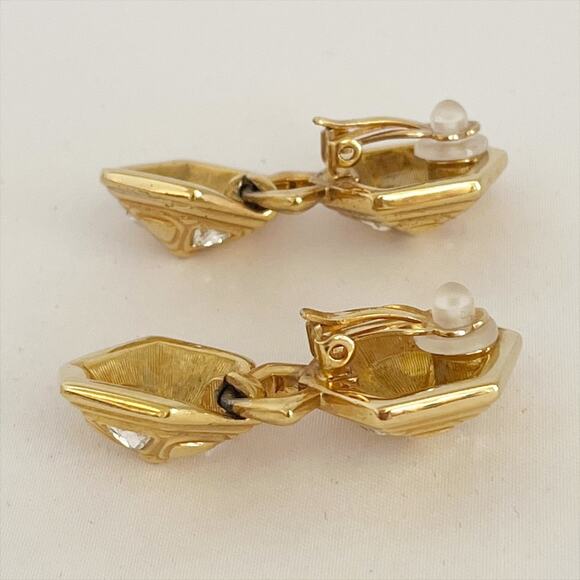 SWAROVSKI Gold and Crystal Octagonal Design Vintage Clip On - Picture 8 of 11